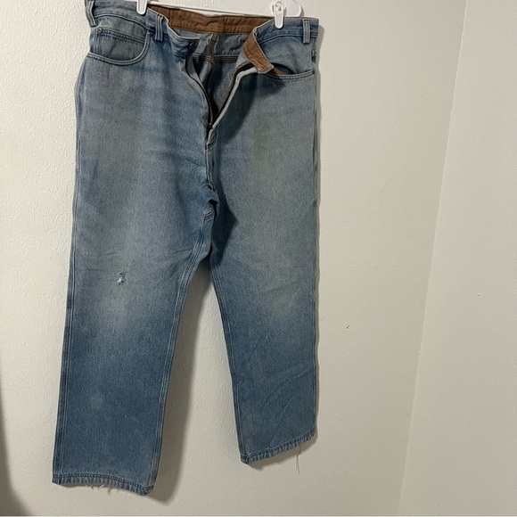 Duluth Trading Co Men's Size 44x32 Blue/Tan Inner Lining Relaxed Jeans Work - Picture 1 of 11